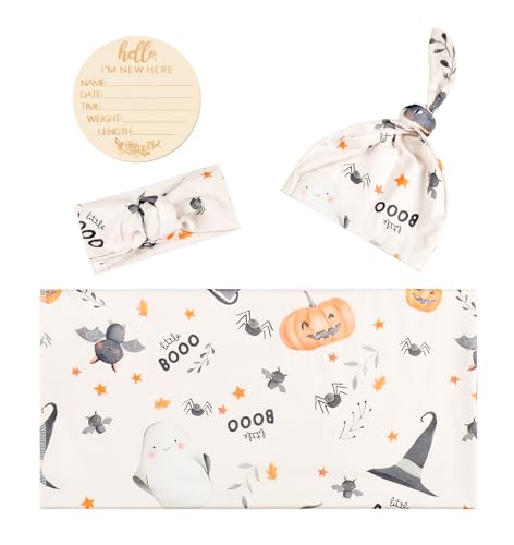 Image of Newborn Baby Swaddle Set Headband Beanie and Name Card