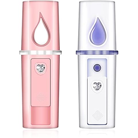 2 Pcs Nano Facial Mister Portable Mini Face Mist Handy Sprayer Face Hydration Spray with USB Rechargeable Mirror Function for Skin Care Eyelash Extension Makeup(Pink,White) Cover