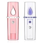 2 Pcs Nano Facial Mister Summer Portable Mini Face Mist Handy Sprayer Face Hydration Spray with USB Rechargeable Mirror Function for Skin Care Eyelash Extension Makeup(Pink,White)