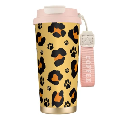 タンブラー 猫の足跡 ヒョウ柄 豹柄 マグボトル コーヒーカップ 水筒 保温 保冷 ウォーターボトル 蓋付き ストロー付き 直飲み おしゃれ プレゼント