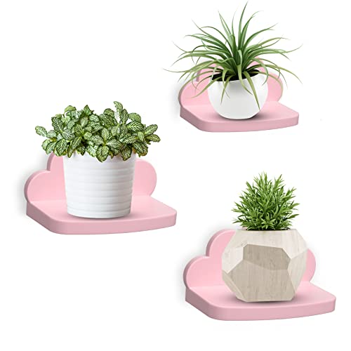 Pyjacos Wandregal Schweberegal 3er Set Wall Shelf hängend kreativ für Schlafzimmer Wohnzimmer Küche und Flur Wolken wandbrett Kleine Größe,Wolken Kleine Größe,Wolken,rosa Cover