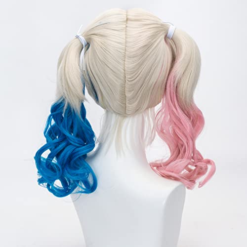 Perruque rose et bleue cosplay originale avec queue de cheval bouclée - 2