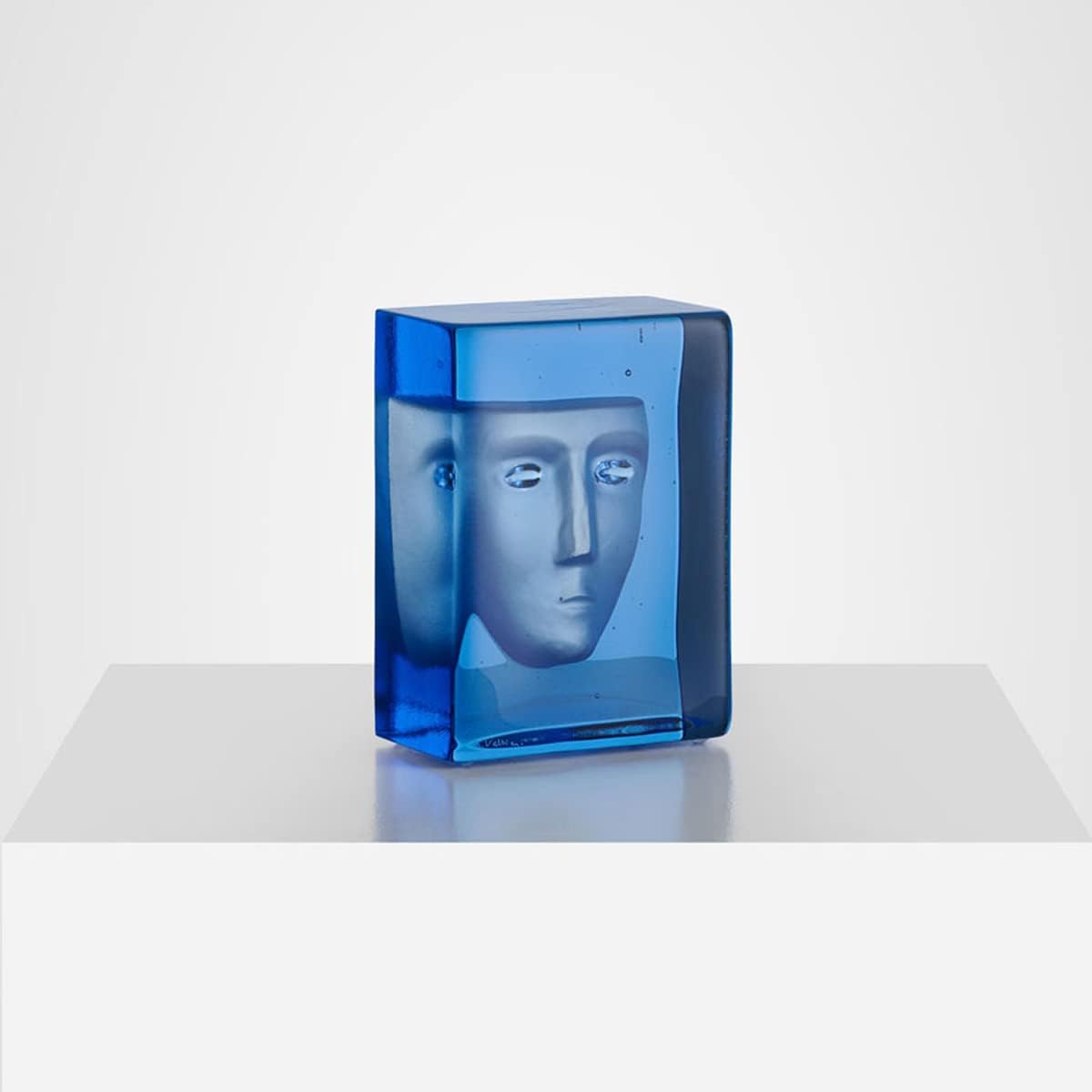 Kosta BodaAzur Frost Glass Block Sculpture, 5.9" X 4.4" X 2.5", Blue