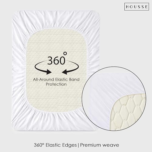 Image of HOUSSE King Size Waterproof Mattress Protector 75 * 48 inch Inches | Premium Bed Mattress Protector Cover | 100% Waterproof | Soft Breathable Fabric | Stretchable Fitted Style | Fits Up to 8 Inch | White