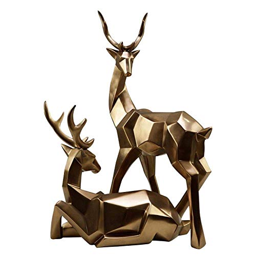 Statue de couple de cerfs en résine artisanat effet cuivre fondu