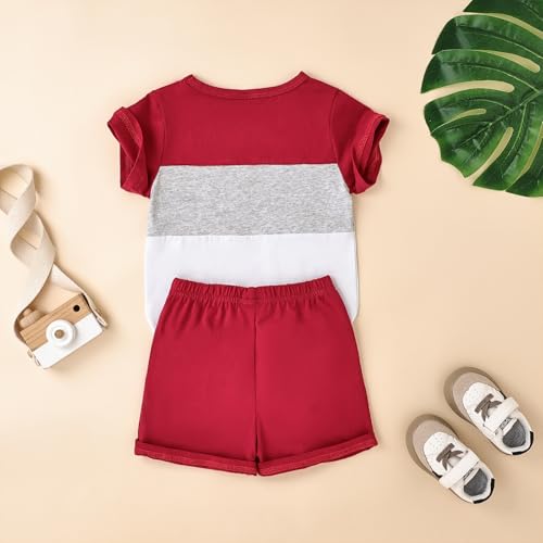 Image of Toddler Boy Clothes Baby Summer Outfit Patchwork Tee Shorts 12M-4T | Soft Patchwork Tee, Pocket Shorts With Stretch Waistband, Breathable For Summer Play, Machine Washable