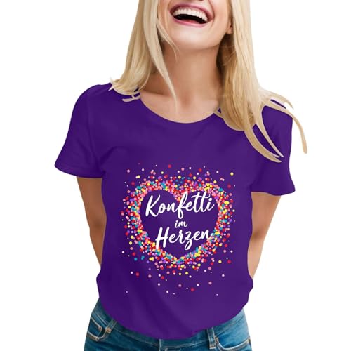 Konfetti im Herzen T-Shirt Damen - Lustiges Karneval Fasching Kostüm für Frauen buntes Herz Design für Fastnacht Party oder als witziges Outfit