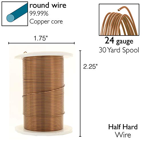Image of The Beadsmith Wire Elements 24-Gauge Lacquered Tarnish-Resistant Copper Wire for Jewelry Making, 30 Yard, 27.43 Meter Spool (Antique Brass Color)
