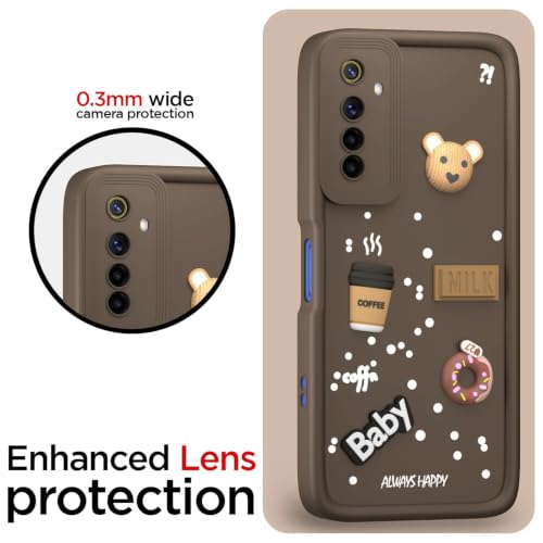 Image of Bintage Cute Fun Taddy Cartoon 3D Ball Milk Donut Coffee Cup Silicon Case Full Body & Camera Protection Back Cover Compatible for Realme 6i - Brown