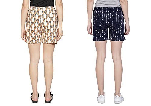 Image of Club A9 Women's Regular Fit Cotton Printed Shorts (Multicolor,M) Women's Regular Fit Cotton Printed Shorts (Multicolor, M) (Pack of 2) (WSCOM2 201 M)