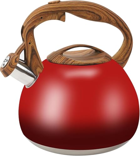 Foedo Festive Red Stovetop Whistling Tea Kettle 3.2 Quart -