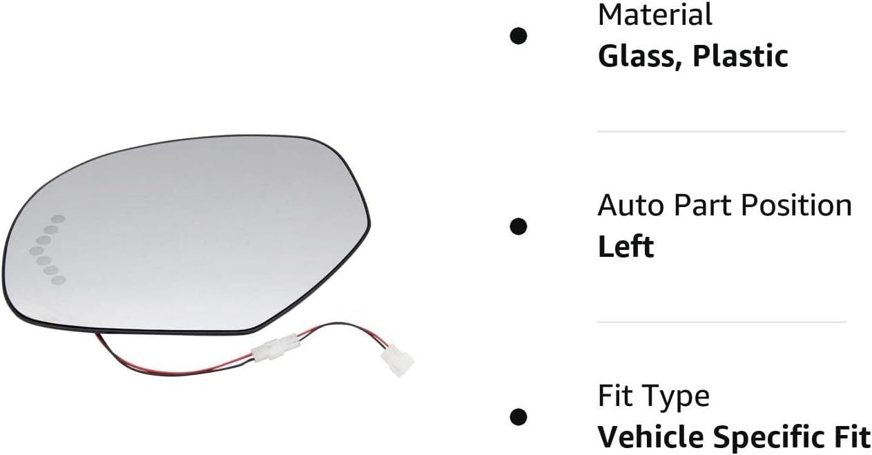 Driver Left Side Mirror Glass For 2007-2014 Chevy Avalanche Silverado Suburban Tahoe, GMC Sierra Yukon XL, Cadillac Escalade Turn Signal Heated Mirrors with Backing Plate