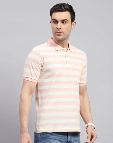 Image of Monte Carlo Mens Striped Polo Collar Half Sleeve Cotton Blend Casual T-Shirt (224064107)