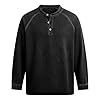 Henley Shirts for Men Button Down Tshirts Loose Fit Long Sleeve Tshirts Retro Washed Snap T-Shirts Comfortable Crew Neck T-Shirts Wrinkle Free Casual T Shirt Breathable Sports Tee Tops Black #3