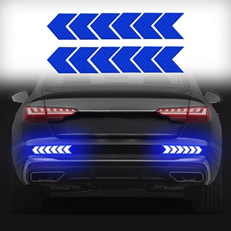 Allure Auto® (Blue) High-Intensity Reflective Safety Warning Arrow Decals Car Trunk Rear Bumper Guard Body Decoration Stickers Universal 12PCS Compatible with Audi A1