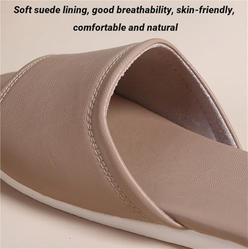 Fashion PU Leather Flat Slippers Women Men Indoor Open Toe Casual Easy To Clean Non Slip House Shoes For Office Bedroom Living Room Guests Visitor4