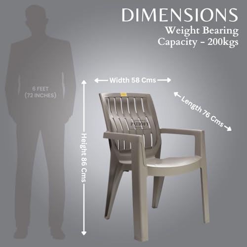 Image of Patiofy Plastic Chair Set of 4 for Home & Outdoor Use | Heavy Duty Comfortable Chair with Strong Legs | Stackable, Easy to Clean | Suitable for Living Room, Balcony (Pack of 4-Spino | Choco Cream)
