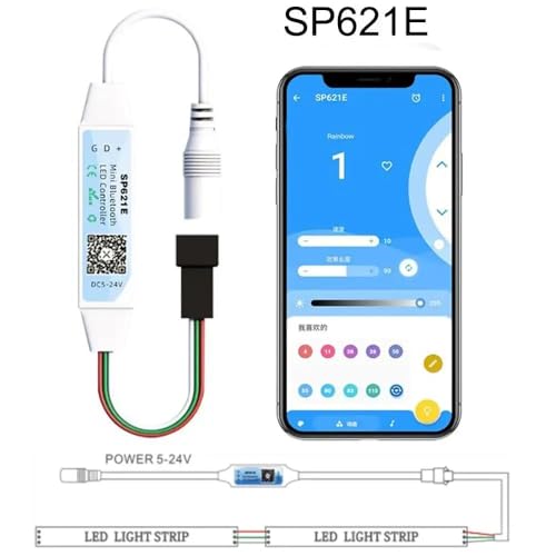 Image of Auslese SP621E Bluetooth Addressable LED Controller with Music Sync App Control for WS2812B WS2811 SK6812 3 Pin Pixel LED Strip Lights 5V 12V 24V with Free Protective Case