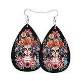 Mexican Skull Dia De Muertos Teardrop Earrings For Women, Dangle Earrings Jewelry For Women, Lightweight Faux Leather Earrings Gifts