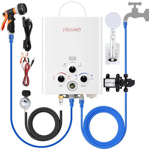 Tankless Water Heater Propane 2.11GPM 8L Outdoor Portable Water Heater with 2 GPM Water Pump with Digital Display Multi-Protection for Camping Trips Boat Cabins