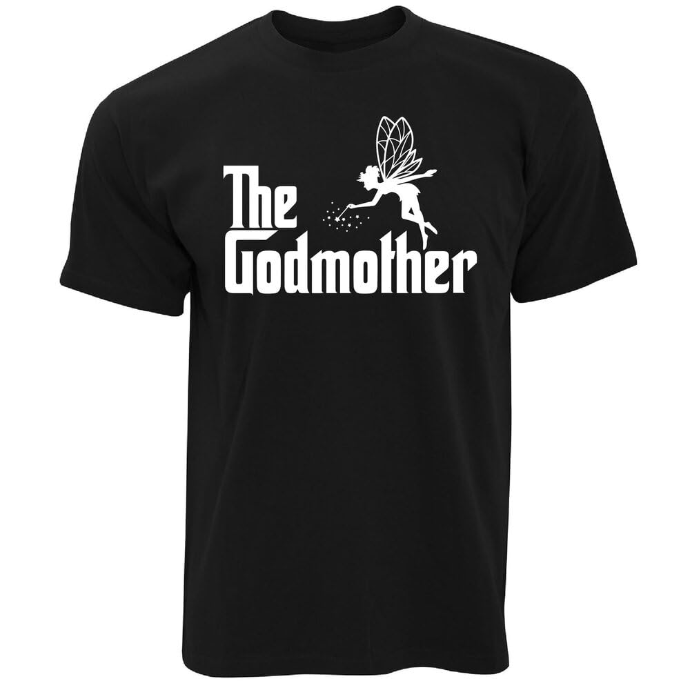 Tanuvjxk Men's Black The Godmother T Shirt Mother's Day Novelty Gift Idea Slogan Mum Mom Tee L