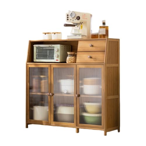 食器棚 キッチン収納棚 キッチンカウンター キッチンキャビネット 家庭用食器棚 アクリル扉 レンジボード 調味料入れ 北欧風 扉付 防塵 クラムシェルドア 簡単組立 安定性 (ナチュラル,101*32*98cm)