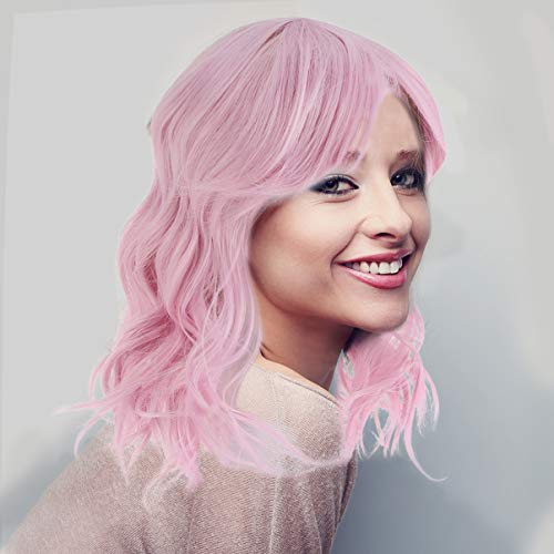 FRCOLOR Mulheres Peruca Ondulada Curta Rosa Loira Encaracolado Peruca Traje de Halloween Cabelo Peru