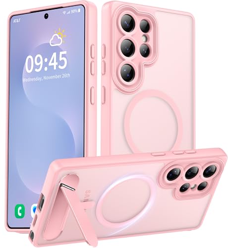 AMILIFECASES Magnetic for Samsung Galaxy S25 Ultra Case, [Compatible with MagSafe][Full Camera Protection][Built-in Invisible Kickstand] Translucent Matte Phone Case for S25 Ultra 6.9" - Pink - image 1