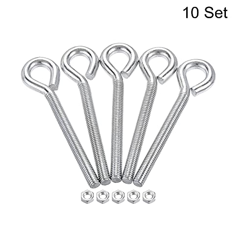 Image of uxcell M6x60mm Eye Hooks Screws Bolts Kit, 10pcs Carbon Steel Hanger Eyelet Hooks Screw with Hex Nuts for Metal Hook, Wood Terminal Ring Hooks