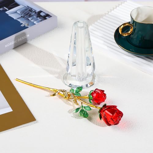 Kertari 結婚記念日 プレゼン 妻 花 k9 クリスタルフラワー バラ 造花 インテリア おしゃれ 【正規品】 彼女 妻 誕生日 卒業 退職 還暦 結婚記念日祝い プレゼント 女性 人気 枯れない花 薔薇 ギフト（赤いバラ） [3]