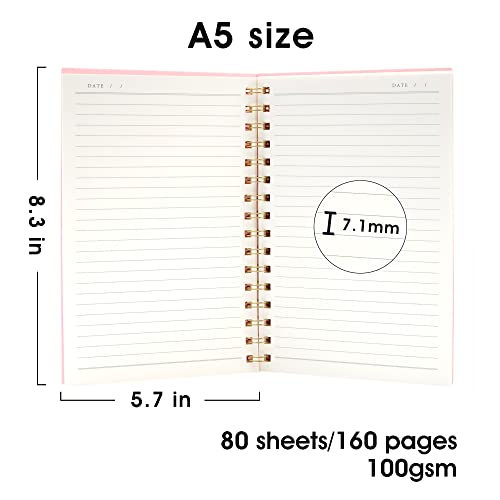 Yoment Spiral Notebook College Ruled A5 Spiral Bound Journal 160 Pages Thick Paper Plastic Hardcover Spiral Notebook 5X7 Wire Bound Notebooks For Note Taking School Office Supplies,Pink #TOP3