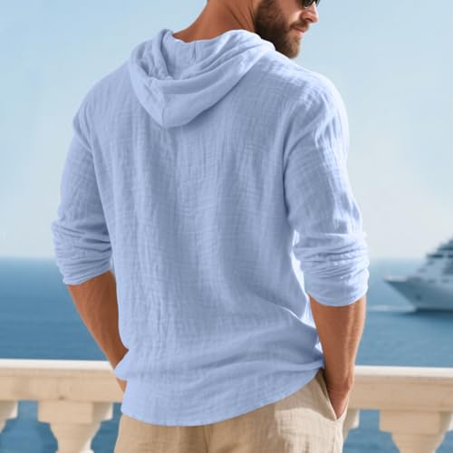 Mens Cotton Linen Long Sleeve Hoodies Casual Loose Button Down Drawstring Shirts Fall Lightweight Henley Clothes4