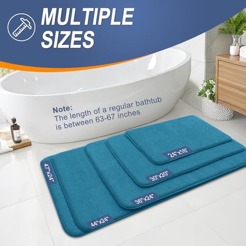 Image of OLANLY Thick Memory Foam Bathroom Runner Rugs 47x20, Extra Soft Absorbent Long Bath Mats, Quick Dry, Non-Slip, Machine Washable Mats for Bathroom, Tub and Shower, Home Decor Accessories, Peacock Blue