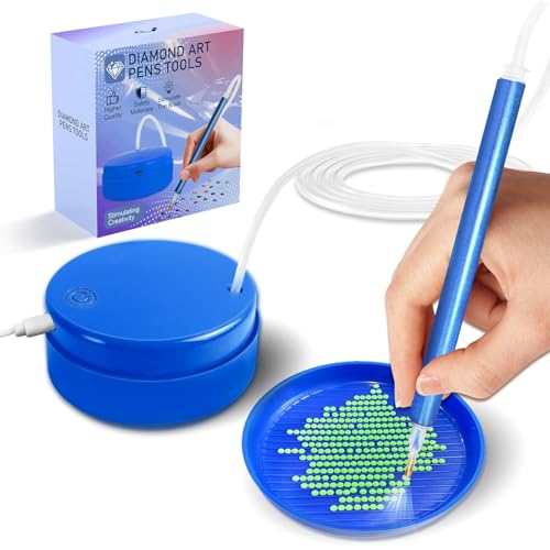 Failenfeivp Electric Diamond Art Pen for Diamond Painting Vacuum Art Painting Pen with Storage Tray Compatible with All Drill Bits Featuring Auto-Sleep Mode- Blue