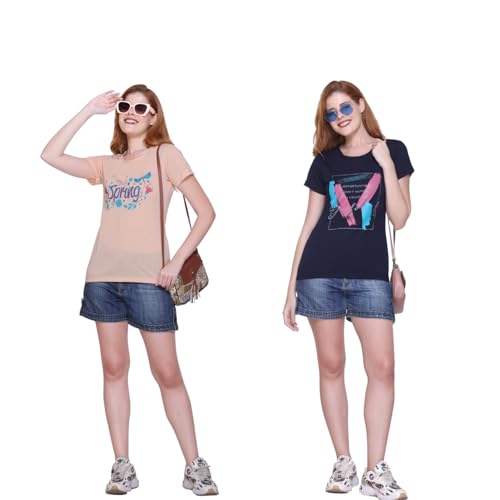 Image of Women's Cotton Half Sleeve Regular Fit T Shirt || Printed Tshirts for Women Pack of 2