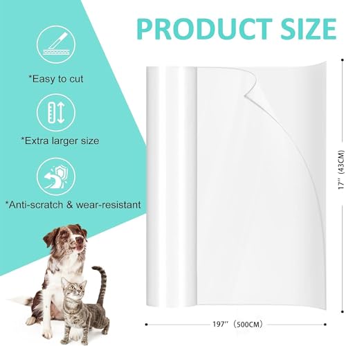 Uross Kratzschutz Sofa Katze, 5m x 43cm Katze Sofa Transparent Kratzschutzfolie Couch für Möbel von Katzen, Selbstklebendes Katzenmöbelschutz, Kratzschutz für Hundetüren Wand und Tür