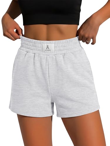 ANRABESS Womens Soft Athletic Shorts, Casual High Waist Summer Shorts, All-Day Cozy for Gym, Workout & Lounge Light Grey Small
