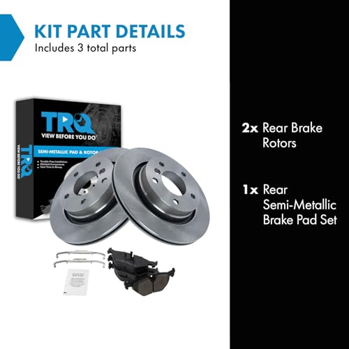 Image of TRQ Rear Brake Pad and Rotor Set Semi Metallic Solid Rotors | For 2000 BMW 323i 323Ci 328Ci 1999-2000 328i