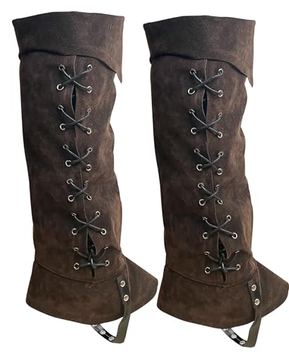 FORNYIN Pirate Boots Cover Knee High Steampunk Boots Faux Leather Medieval Pirate Boot Covers Spats Leg Guards Renaissance Costume Accessories for Halloween Brown