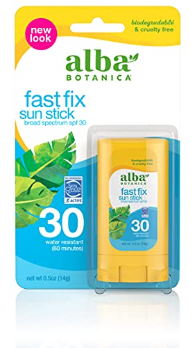 Alba Botanica, Broad Spectrum SPF 30 Fast Fix Sun Stick Sunscreen 0.5 oz (Pack of 2) (Packaging May Vary)
