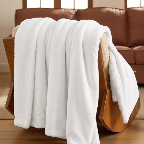 Image of Bedsure GentleSoft Sherpa Fleece Throw Blanket for Couch, Non-Heated, Thick and Warm Throw for Women and Men, Soft Fuzzy Plush Blanket for Winter, Bright White, 50x60 Inches