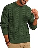 PJ PAUL JONES Mens Cable Knit Pullover Regular Fit Crew Neck Sweaters Ribbed Texture Knit Sweater Round Neck Sweater Green L