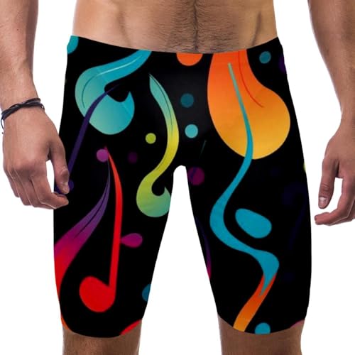Colorful Music Notes Swimsuit for Men & Boys,Competition Lap Swim Suit, Square Leg Endurance Training