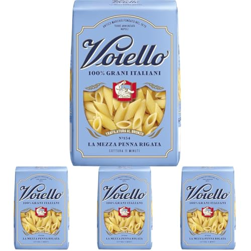 Voiello Pasta Mezze Penne Rigate n.154, 500g, Grani 100% Italiani, Trafilatura Al Bronzo (Confezione da 4)