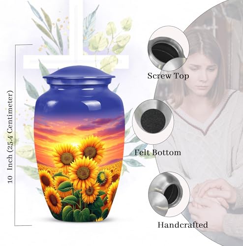 Image of Yellow Sunflower Urns for Human Ashes - Sunset Large Urns for Human Ashes Adult - Cremation Urn with Sunflowers for Adult Male and Female - Large Decorative Urn for Mother and Father 10inch