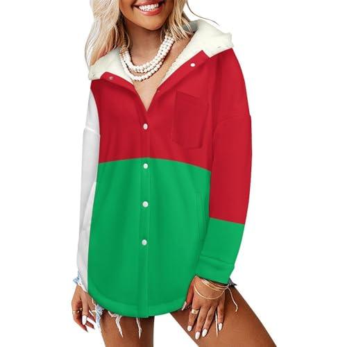 Blouson manteaux à capuche femme Madagascar aux finitions soignées rouge et vert