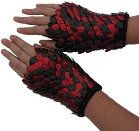 Arm Warmers in knitted Scalemail Armor - Red and Black