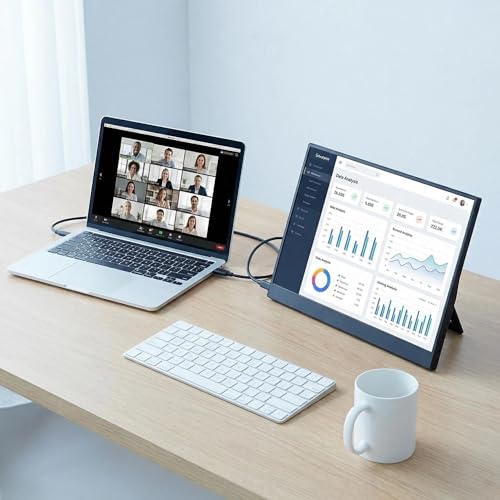 Image of TekGroAml 14 inch Portable LCD Monitor, 1920x1200 IPS Screen, | Ultra-Slim External Display with USB-C Mini HDMI, Dual Speakers, VESA Mountable for Work & Gaming