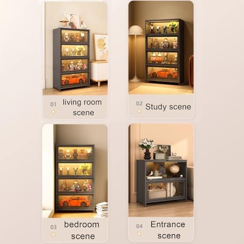 Black Glass Display Cabinet for Collectibles - Floor Standing Curio Shelf with 4 Shelves - Trophy Case for Living Room & Study - Modern Design, 70x35x106.2CM