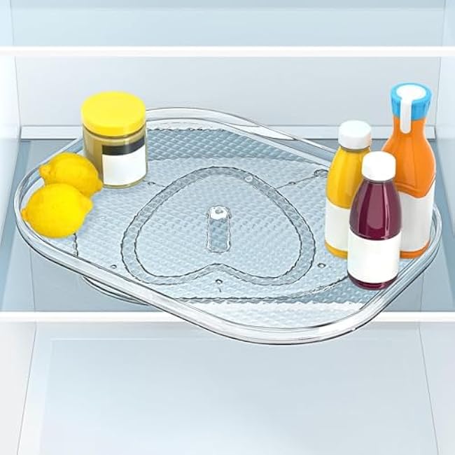 Lazy Susan Turntable Organizer - Fits Most Refrigerators, Rectangle Turntable Rack Spice Organizing, Heartspin Lazy Susan Organizer for Fridge, (Large)